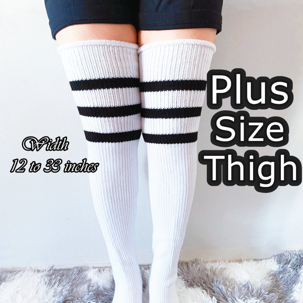 Plus Size Thigh High Socks White